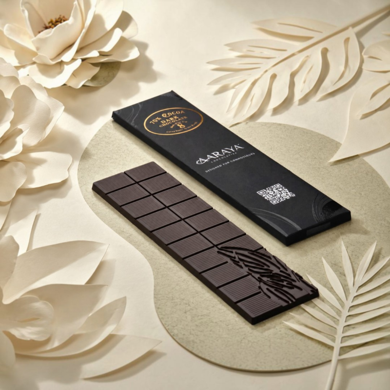 AARAYA 70% Dark Chocolate Bar 100g in luxury black packaging