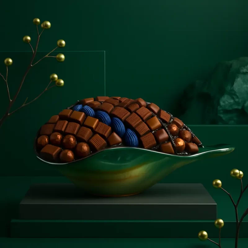 AARAYA® Artisanal Chocolate Tray – Crystal Luxe Edition featuring 68 artisanal mixed filled chocolates and 8 signature chocolates arranged in a luxury crystal tray.