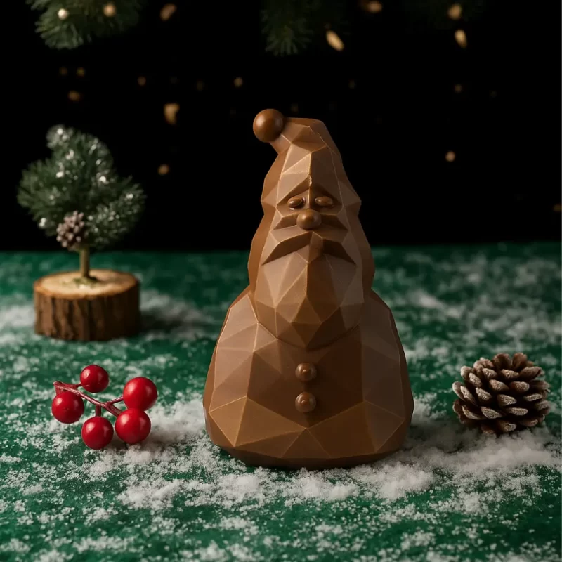 AARAYA® Premium Santa Chocolate Figurine handcrafted in chocolate, luxury geometric Christmas chocolate sculpture for festive gifting