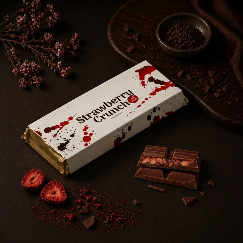AARAYA strawberry crunch sugar-free chocolate bar with crispy strawberry filling and smooth milk chocolate