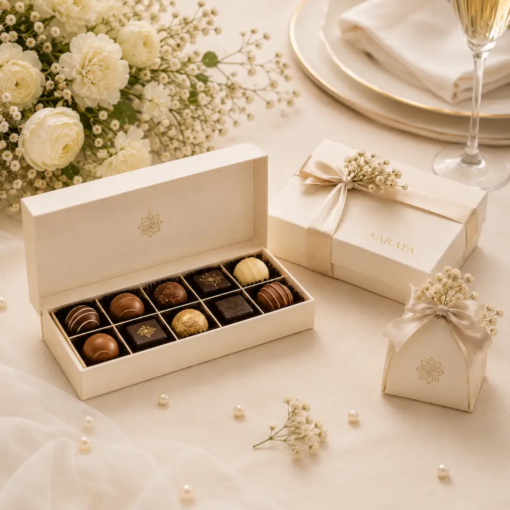 Luxury wedding chocolate gifts in Dubai by AARAYA Chocolatier