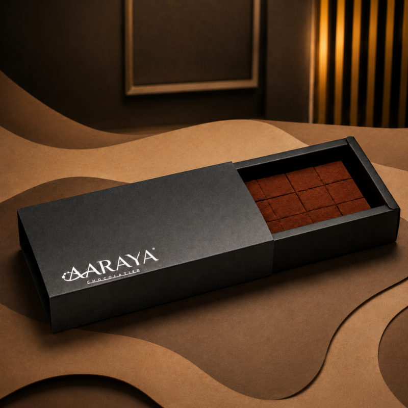 AARAYA Cold Velvet Chocolate Dessert 150g in premium black box with milk chocolate pieces