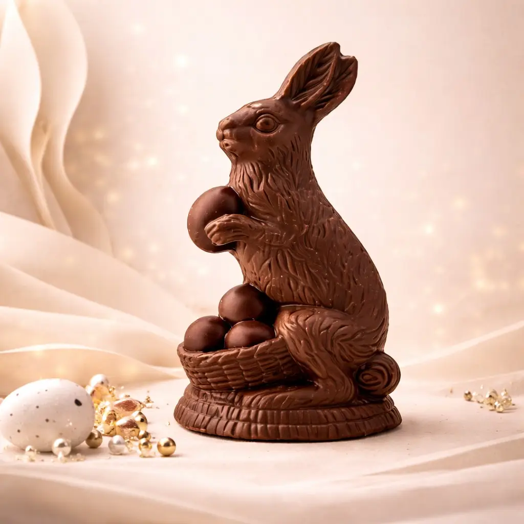 Bunny with Easter egg basket luxury Easter chocolate 13 cm by AARAYA